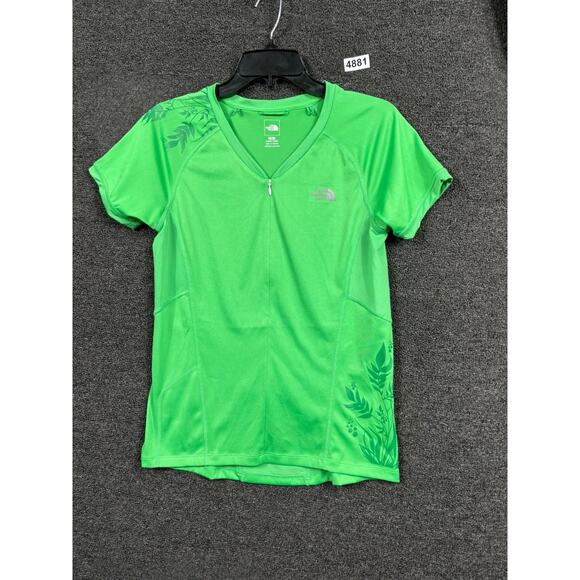 The North Face Cycle Bike Jersey Womens Size M Green 1/4 Zip Short Sleeve Tee - Picture 1 of 9